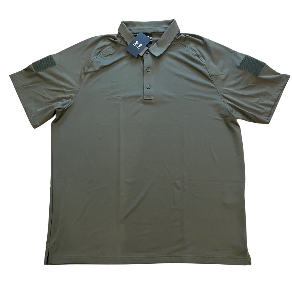 Under Armour Tac Elite Polo Mens‎ XXL Olive Green Tactical Patch Sleeve 1379202